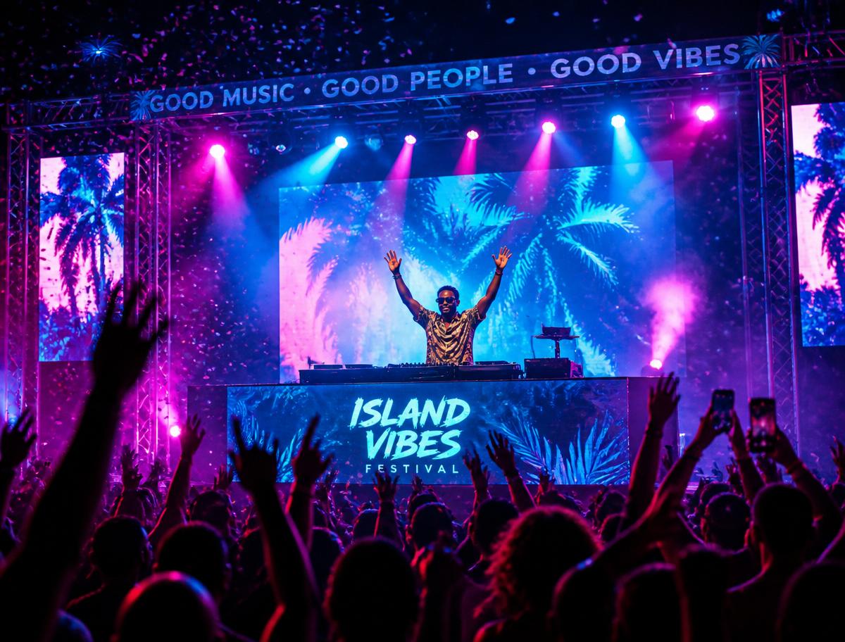 DJ performing under neon lights